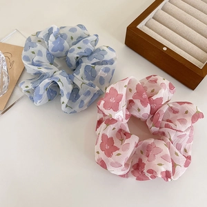 Elastici per capelli in chiffon con fiori azzurri e rosa per primavera estate