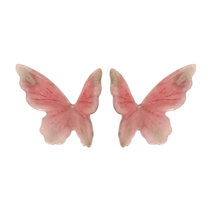 Elegant gradient pink butterfly stud earrings with gold glitter and detailed wings