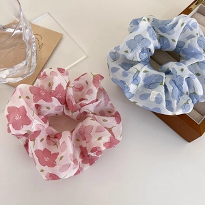 Set di elastici per capelli in chiffon floreale rosa e blu per ragazze e donne