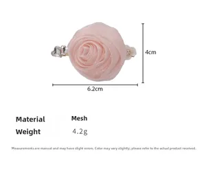 Detailed size specifications of pink handmade mesh rose hair clip with flower accents