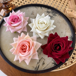 Elegant artificial silk rose hair clips in pink, white, and wine red colors