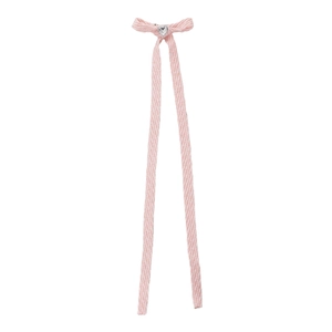 Pink ribbon bow hair clip with heart rhinestone pendant and long elegant streamers