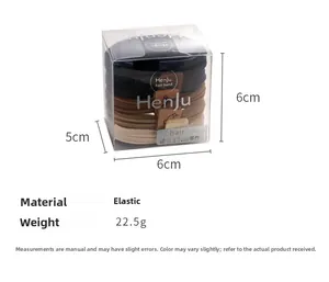 Detail of 5-piece plush hair tie set in a clear box with size 6x6x5cm and 22.5g weight