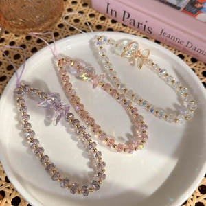 Dragonnes de téléphone en perles de cristal colorées avec pendentifs papillon en lot de 3