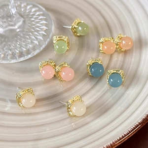 Minimalist square geometric earrings set with colorful translucent pastel beads