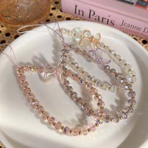 Dragonne de téléphone en perles de cristal colorées avec pendentif papillon mode