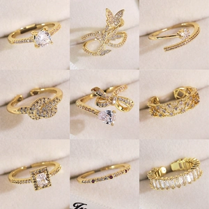 Élégante Bague Ouverte Papillon en Cuivre Zirconia Réglable Micro Pave Bijoux de Mode pour Femmes Bague d'Index Cadeau