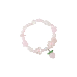 Bracelet perlé rose mignon avec fleurs faites à la main étoiles et pendentif pêche