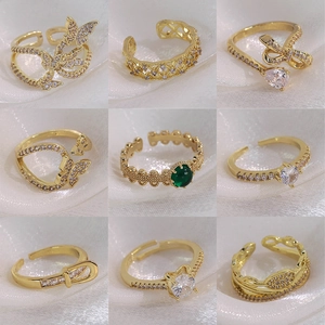 Bagues papillon de luxe plaquées or avec zircons micro-pavés pour femmes, lot