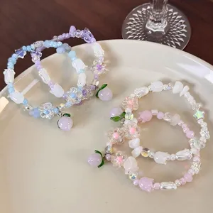 Bracelet Perlé avec Pendentif Pêche Douce Acrylique Verre Fleur Étoile Perles Mignon Style Y2K Bijoux Fait Main pour Femmes Cadeau