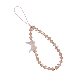 Dragonne de téléphone en perles de cristal rose avec charm papillon et détails dorés