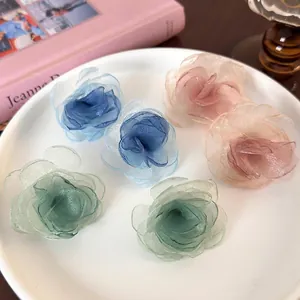 Fairy Forest Mesh Flower Stud Earrings For Women Niche Design Handmade Floral Petal Earrings Wedding Party Sweet Jewelry