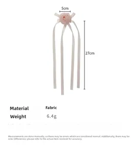 Pince à cheveux fleur rose avec rubans, dimensions de 5cm pour la fleur et 27cm de ruban