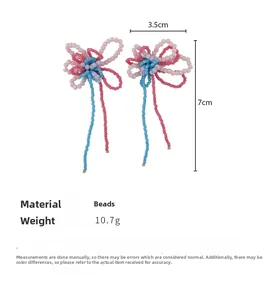 Detailed size guide for handmade floral beaded tassel earrings, 3.5cm wide and 7.0cm high