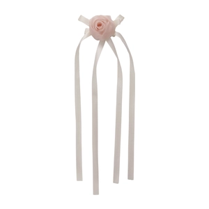 Barrette élégante en mousseline rose avec rose en relief et longs rubans style français