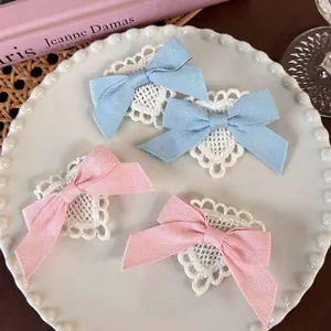 Sweet Bow Hair Clip Lace Heart Fabric Ribbon Hairpin French Vintage Style Elegant Headwear For Women Girls Daily Accessory