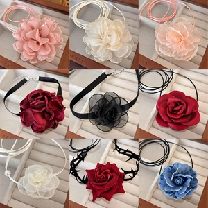 Handmade Fabric Flower Choker Necklace For Women Vintage Satin Denim Floral Neck Chain Sweet Lace Ribbon Ribbon Choker Jewelry