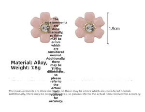 Boucles d'oreilles fleurs en émail rose avec cristal, alliage de 1,9 cm de diamètre