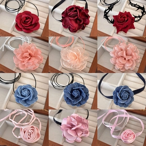 Handmade fabric flower choker necklaces in multiple colors for a stylish aesthetic look