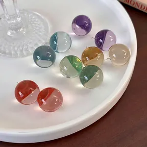 Chic transparent resin ball stud earrings in various dual-color tones for daily wear