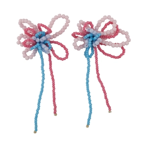 Bohemian handmade beaded flower earrings with colorful fringe tassels for summer vacations