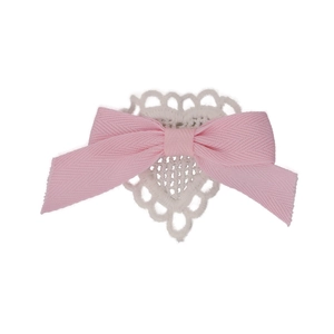 Sweet pink bow hair clip with white heart crochet lace in a Korean minimalist style