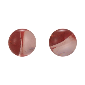 Minimalist resin ball stud earrings with translucent red and pink marbled texture