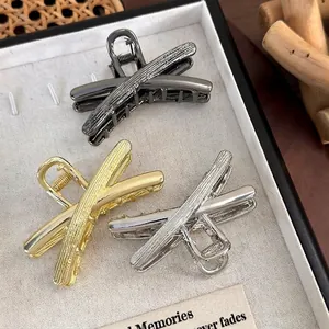 Elegante Fermaglio per Capelli a Pinza in Metallo a Forma di X in Lega Grande a Croce Shark Clip Accessori per Capelli Donna