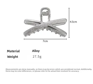 Dettaglio molletta per capelli in metallo argento 7cm con dimensioni e peso indicati