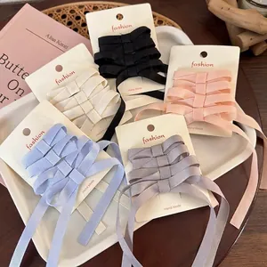 Ballet Style Ribbon Bow Hair Clip Set Handmade Fabric Long Streamer Ponytail Hairpin Sweet Fashion Accessories For Women