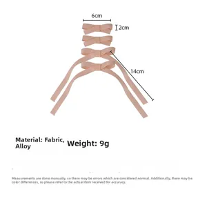 Size chart showing dimensions for pink ribbon bow hair clips set with alloy fasteners