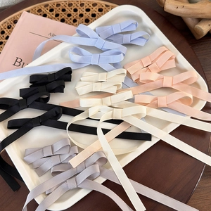 Ballet style ribbon bow hair clips set in black pink and cream for girls