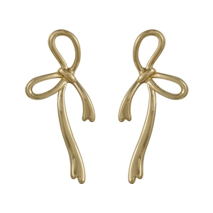 Polished golden ribbon bow earrings in a minimalist and elegant symmetric metal design