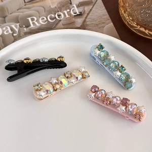 Pink and multicolored star pearl hair clips set with rhinestones for girls hair styling