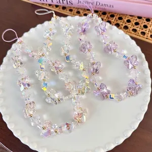 Iridescent 3D Butterfly Beaded Phone Charm Resin Butterfly Anti-Lost Wrist Strap Fashion Phone Lanyard For Women Girl Accessory