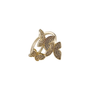 Bague papillon dorée élégante avec micro-pavage de zircons et design ouvert
