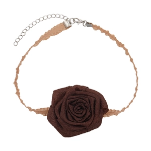 New Chinese style choker with dark rose flower and pink wave lace ribbon necklace