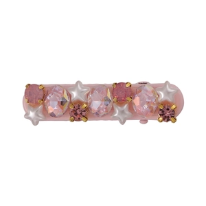 Pink star hair clip with pearls and rhinestones on a gold metal base for women
