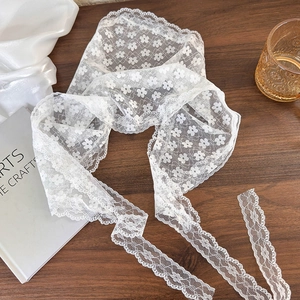 Elegant white lace floral headscarf for women with scalloped edges and vintage style