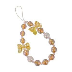 Colorful translucent acrylic bead phone lanyard with resin bow knots and yellow gradient beads