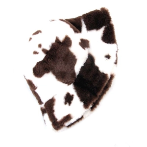 Zachte winter vissershoed voor dames met bruin-witte koeienprint van imitatiebont