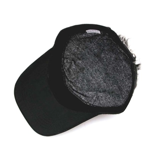 Detail view of cotton military cap with thick grey fleece lining for extra warmth