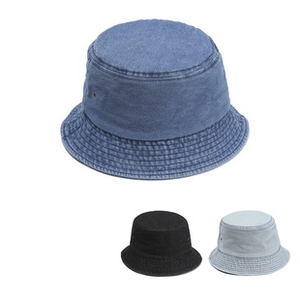Close-up of stitched denim bucket hat brim with parallel stitching and air vents