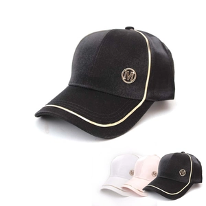 Fashionable Cotton Baseball Cap For Women Men Satin Look Peaked Cap With Golden M Logo Gold Piping Sun Protection Hat