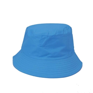 Classic bright blue cotton bucket hat featuring a wide brim with decorative stitching