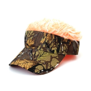 Funny camouflage baseball cap with orange wig hair for men and women outdoor sun protection