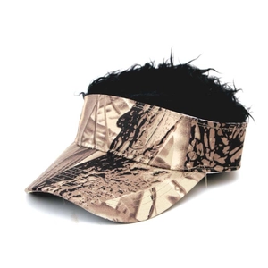 Funny camouflage baseball cap for men and women featuring realistic black spiky faux hair