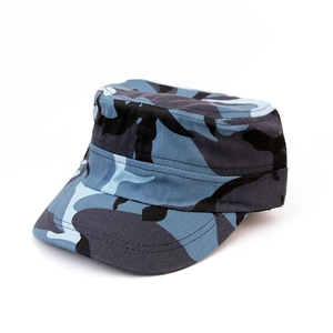 Blue camouflage flat top military patrol hat for outdoor hiking and sun protection