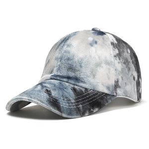 Unisex tie-dye baseball cap in velvet black and white marble pattern with curved brim