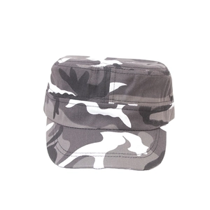 Men's camouflage flat top military cap in black white and grey for outdoor sun protection